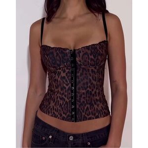 NWOT Bella Venice Caroline Corset Top in Cheetah Lace Brown Animal Print Bustier